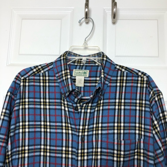 L.L. Bean Soft Cotton brushed Blue Yellow Red Plaid Button Down Shirt L Regular - Picture 3 of 13